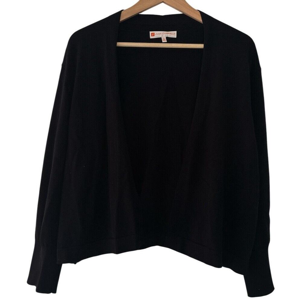 Jude Connally Priscilla Black Cropped Cardigan Size Large 100% Pima Cotton Fall